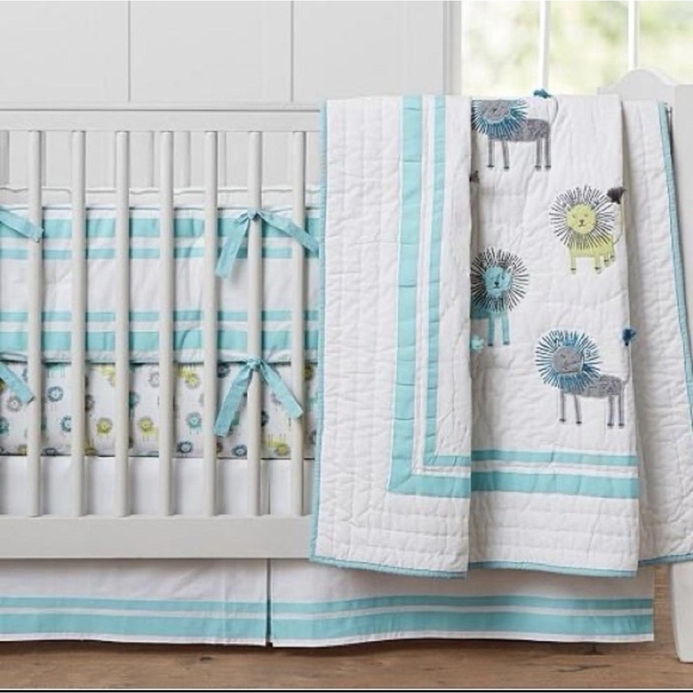 Pottery Barn Harper Crib Skirt Aqua 28x52 Cotton New Baby Nursery Classic